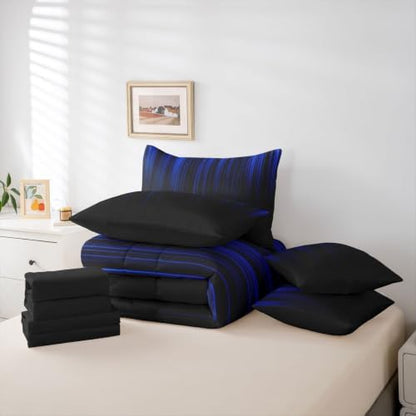 Feelyou Neon Blue Comforter Set with Sheets 7 Piece Full Size