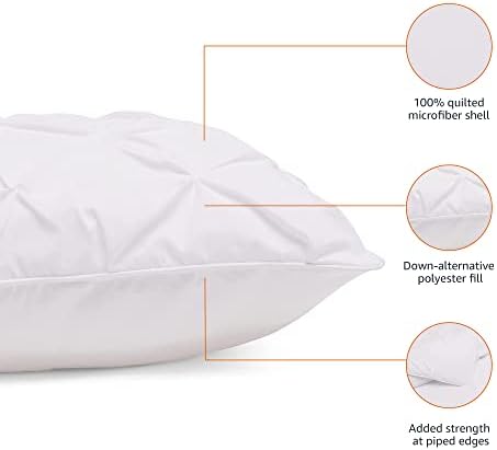 Amazon Basics Soft, Lightweight Down-Alternative Comforter Set, 3-Piece Pinch-Pleat Bedding Set with Piped Edges, Full/Queen Size, Bright White