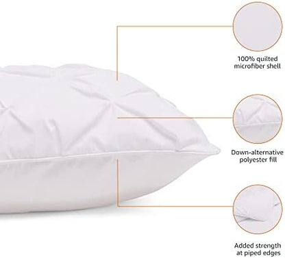 Amazon Basics Soft, Lightweight Down-Alternative Comforter Set, 3-Piece Pinch-Pleat Bedding Set with Piped Edges, Full/Queen Size, Bright White
