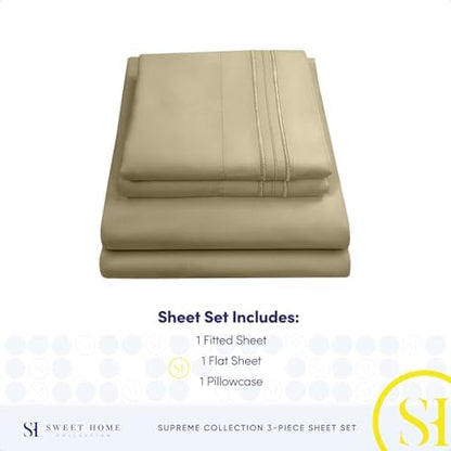 Twin Sheets - Breathable Luxury Sheets with Full Elastic & Secure Corner Straps Built In - 1800 Supreme Collection Extra Soft Deep Pocket Bedding Set, Sheet Set, Twin, Sage