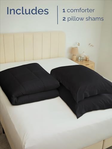 King Comforter Set - Black Bedding for All Seasons - Soft 3 Piece Bed Set