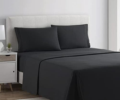 Clara Clark Bed Sheets, Premier 1800 Series 4 Piece Bed Sheet Set, Deep Pocket, Wrinkle, Fade, Stain Resistant, Luxury Soft Bedding Sheets & Pillowcases, Full, Black
