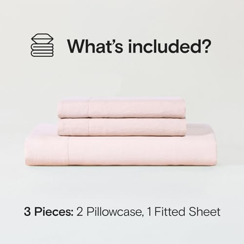 Sijo Stone Washed Organic French Linen Bed Sheet Set, GOTS Certified Organic, Best Cooling Linen Sheet Award by Sleep Foundation, 3 Piece - 2 Pillowcases and 1 Fitted Sheet (Blush, Cal King)