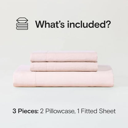 Sijo Stone Washed Organic French Linen Bed Sheet Set, GOTS Certified Organic, Best Cooling Linen Sheet Award by Sleep Foundation, 3 Piece - 2 Pillowcases and 1 Fitted Sheet (Blush, Cal King)