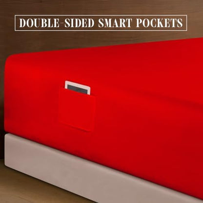 Elegant Comfort 4-Piece Bed Sheet Set - Luxury Bedding 1500 Premium Hotel Quality Microfiber, All Around Elastic 18-24 Inches Deep Fitted Sheet- Extra Deep Pocket Sheets, Twin/Twin XL, Red