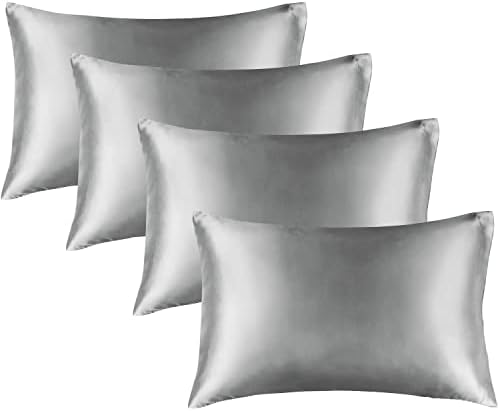 BEDELITE Satin Pillowcases, Standard Size 20x26 Inch, Grey, Set of 4