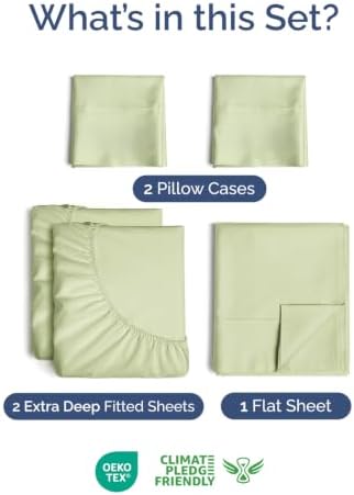 Extra Deep Split King Sheet Set - Breathable & Cooling - Light Sage Green