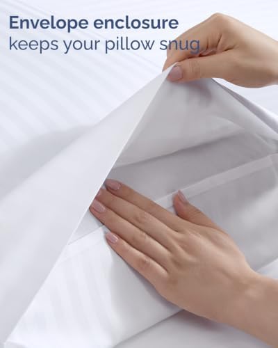 King 6 Piece Bed Sheet Set - Breathable & Cooling Sheets - Striped White