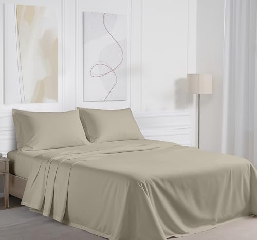 RUVANTI 100% Cotton California King Sheets, Percale Sheet Set, Taupe