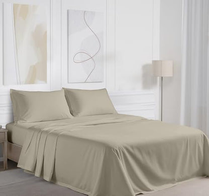 RUVANTI 100% Cotton California King Sheets, Percale Sheet Set, Taupe
