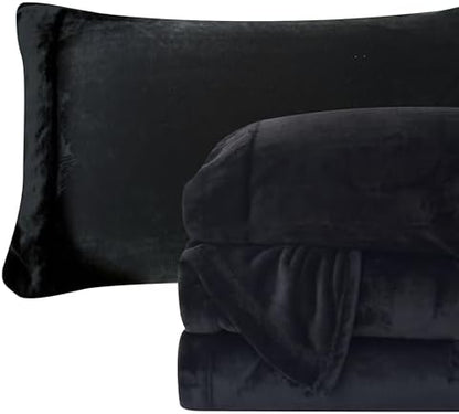 Elegant Comfort Luxuriously Soft 4-Piece Velvet Plush Flannel Sheet Set - Premium Quality - Cozy Warm, Anti-Static, Non Pilling Fuzzy Velvet Flannel Fleece Deep Pocket Sheet Set - Full, Black