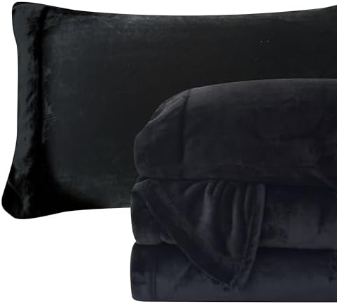 Elegant Comfort Luxuriously Soft 4-Piece Velvet Plush Flannel Sheet Set - Premium Quality - Cozy Warm, Anti-Static, Non Pilling Fuzzy Velvet Flannel Fleece Deep Pocket Sheet Set - King, Black
