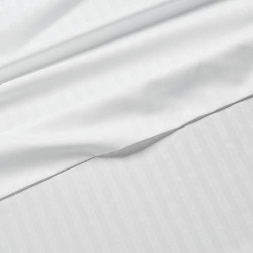 Amazon Basics Soft, Comfortable Queen Size Bed Sheets, Deluxe Microfiber, 4-Piece, Bright White Striped Temp (Pack of 2)