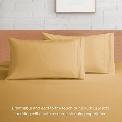 Elegant Comfort 4-Piece Bed Sheet Set - Luxury Bedding 1500 Premium Hotel Quality Microfiber, All Around Elastic 18-24 Inches Deep Fitted Sheet- Extra Deep Pocket Sheets, Full, Camel-Gold