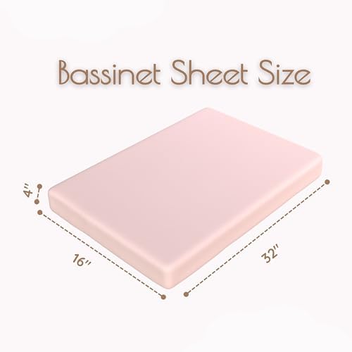 Pink Floral Baby Bassinet Sheets Girl 2 Pack – 100% Jersey Cotton Fitted Rectangle 32x16x4, Soft Breathable Bassinet Mattress Sheets, Fits Baby Delight Beside Me Dreamer