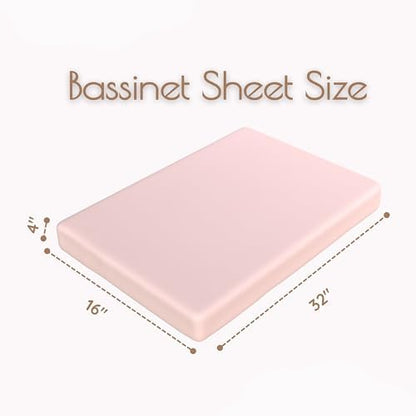 Pink Floral Baby Bassinet Sheets Girl 2 Pack – 100% Jersey Cotton Fitted Rectangle 32x16x4, Soft Breathable Bassinet Mattress Sheets, Fits Baby Delight Beside Me Dreamer
