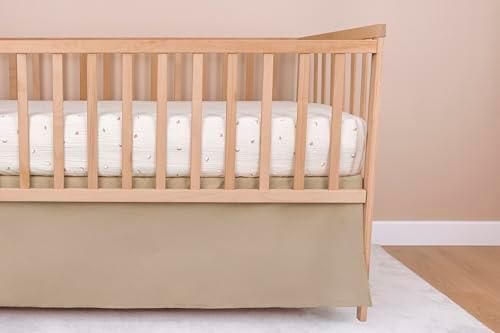 Brown Crib Skirt Neutral, Baby Crib Skirt Girl Boy, 52"x28" with 15" Drop Crib Bedskirt, Cotton Bed Skirt, Oeko TEX Certified Cribs Dust Ruffle, Crib's Accessories Boy Girl (Brown Bedskirt)