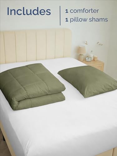 Twin Comforter Set - Sage Green Bedding for All Seasons - 2 Piece Bed Set