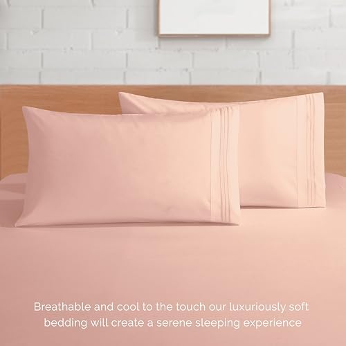 Elegant Comfort 4-Piece Bed Sheet Set - Luxury Bedding 1500 Premium Hotel Quality Microfiber, All Around Elastic 18-24 Inches Deep Fitted Sheet- Extra Deep Pocket Sheets, Full, Blush Pink