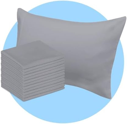 Avalon Bedding Pillow Cases Standard Size Grey Pillow Cases Set of 12 Cotton Blend 200 TC Soft & Breathable Perfect for Home & Hospital, Hotel Quality Queen Pillow Protectors 30x20 Inches