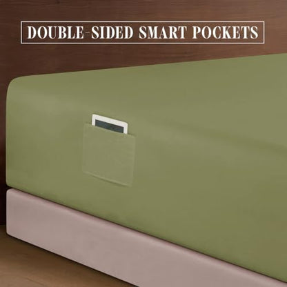 Elegant Comfort 4-Piece Bed Sheet Set - Luxury Bedding 1500 Premium Hotel Quality Microfiber, All Around Elastic 18-24 Inches Deep Fitted Sheet- Extra Deep Pocket Sheets, King, Sage Green