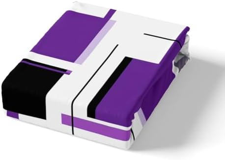 Feelyou Square Bed Sheets Purple Black White Sheet Set for Kids Boys Girls Modern Geometric Grid Bed Set Simple Graphic Decor Sheets with 2 Pillowcases 4Pcs Bedding Full
