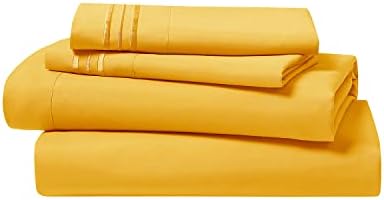Clara Clark Bed Sheets, Premier 1800 Series 4 Piece Bed Sheet Set, Deep Pocket, Wrinkle, Fade, Stain Resistant, Luxury Soft Bedding Sheets & Pillowcases, King, Yellow