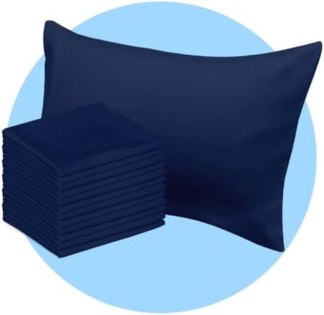 Avalon Bedding Pillow Cases Standard Size Navy Blue Pillow Cases Set of 12 Cotton Blend 200 TC Soft & Breathable Perfect for Home & Hospital, Hotel Quality Queen Pillow Protectors 30x20 Inches