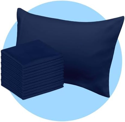 Avalon Bedding Pillow Cases Standard Size Navy Blue Pillow Cases Set of 12 Cotton Blend 200 TC Soft & Breathable Perfect for Home & Hospital, Hotel Quality Queen Pillow Protectors 30x20 Inches