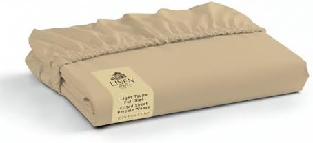 Linen Home 100% Cotton Percale Fitted Sheet only, Full Size, Light Taupe