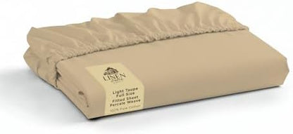 Linen Home 100% Cotton Percale Fitted Sheet only, Full Size, Light Taupe