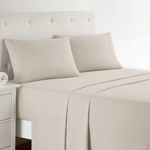 Clara Clark Bed Sheets, Premier 1800 Series Bed Sheet Set, Deep Pocket, Wrinkle, Fade, Stain Resistant, Luxury Soft Bedding Sheets & Pillowcases, Twin, Linen