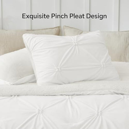 BEDELITE Fluffy Sherpa Queen Comforter Set,Pintuck-White