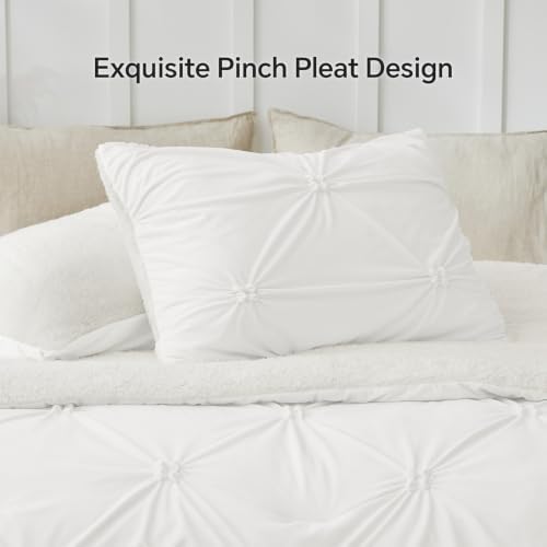 BEDELITE Fluffy Sherpa King Comforter Set,Pintuck-White