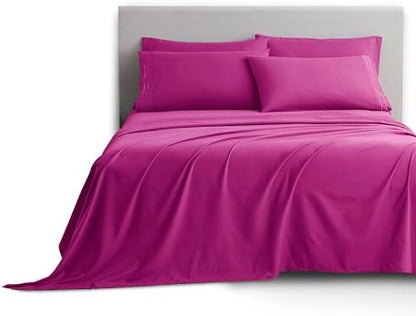 Clara Clark Twin Sheets, 5 Piece Set - Hotel Luxury Sheets for Twin Size Bed, Super Soft Bedding Set, Twin Size, Magenta