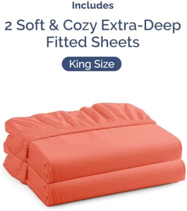 CGK Linens 2 Pack Extra Deep King Fitted Sheets - Coral