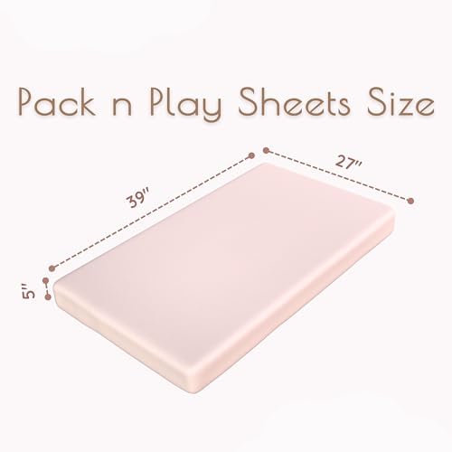 2 Pack Mini Crib Sheets - Jersey Cotton Pack and Play Sheets Fitted, 27" x 39", Fits Graco Pack n Play Mattress, Soft Playpen Sheets Pack n Play, Oeko-Tex, (Floral Pink Pack and Play Mattress Sheets)