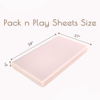 2 Pack Mini Crib Sheets - Jersey Cotton Pack and Play Sheets Fitted, 27" x 39", Fits Graco Pack n Play Mattress, Soft Playpen Sheets Pack n Play, Oeko-Tex, (Floral Pink Pack and Play Mattress Sheets)