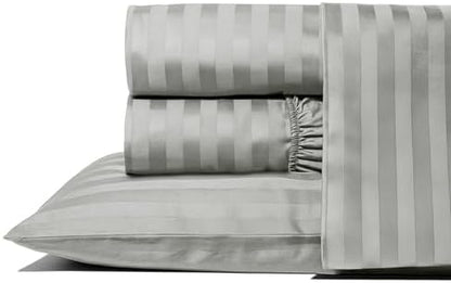THREAD SPREAD Egyptian Cotton Sheets King Size - 1000 Series High Thread Count Cotton King Size Sheets Set (4 PC, Silver - Stripe), 16" Snug Fit Deep Pocket, Sateen Ultra-Soft Hotel Luxury Sheet Set
