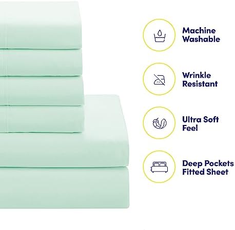 Sweet Home Collection 7 Piece Comforter Set Bag Solid Color All Season Soft Down Alternative Blanket & Luxurious Microfiber Bed Sheets, Mint, Full