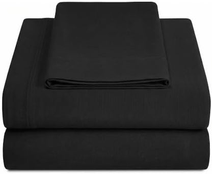 Twin XL Cotton Knit Jersey Sheet Set, 15" Deep Pocket, Black, 3PC