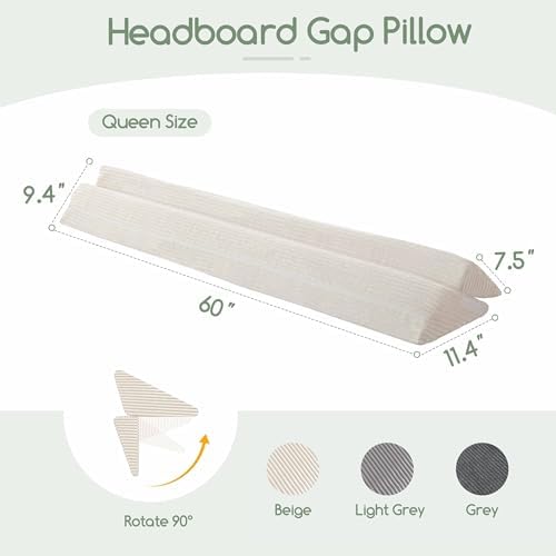HIGOGOGO Queen Size Wedge Pillow for Headboard Gap - Multi Functional Mattress Wedge Bed Gap Filler Close The Gap (0-7") Between Your Mattress and Headboard or Wall (Beige 60"x11"x9")