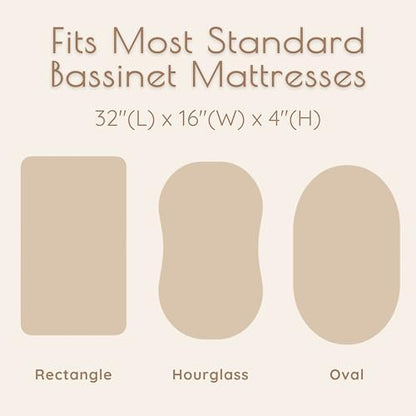 Baby Bassinet Sheets Boys –100% Muslin Bassinet Sheets Rectangle, 2 pc Bassinet Mattress Sheets, 32"x16"x 4", Oeko-TEX Certified, Bedside Bassinet Sheet (Beige + Cream)