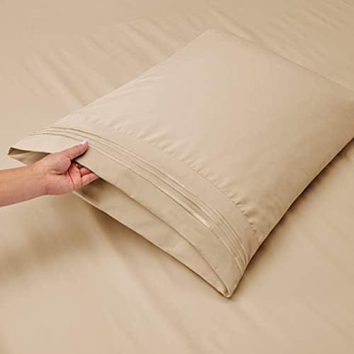 Clara Clark Flex Top King Sheets, 6 Piece Set - Hotel Luxury Sheets for Top Split King Bed, Super Soft Bedding Set, Head Split King Beige Cream