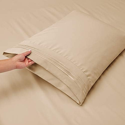Clara Clark Flex Top King Sheets, 6 Piece Set - Hotel Luxury Sheets for Top Split King Bed, Super Soft Bedding Set, Head Split King Beige Cream