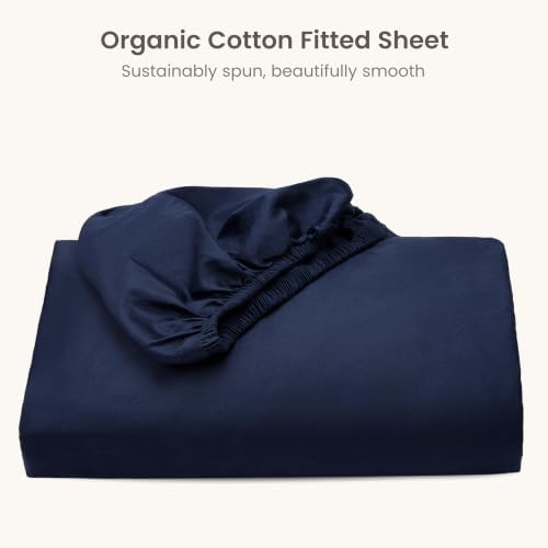 Bioweaves 100% Organic Cotton 1 California King Fitted Sheet Only | 300 Thread Count Sateen Weave GOTS Certified with Deep Pockets - Navy Blue