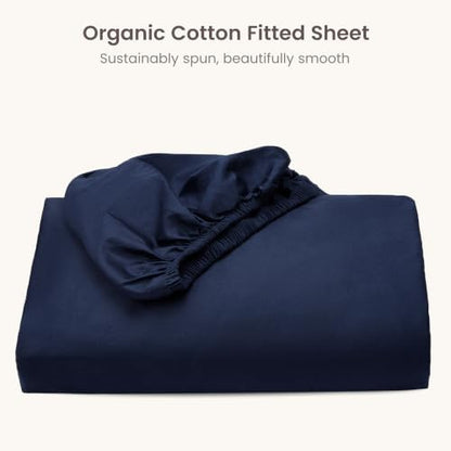 Bioweaves 100% Organic Cotton 1 California King Fitted Sheet Only | 300 Thread Count Sateen Weave GOTS Certified with Deep Pockets - Navy Blue