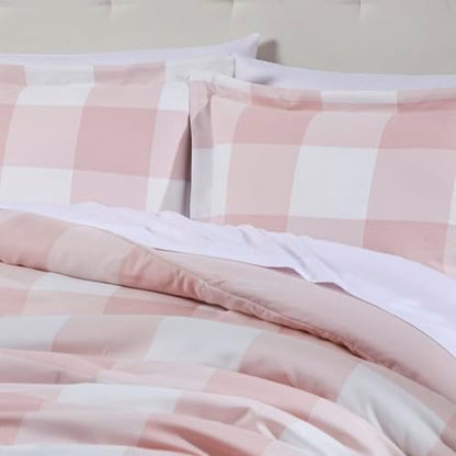 Twin Comforter Set with Sheets - 5-Piece Bedding Collection - 1 Comforter, 1 Fitted Sheet, 1 Flat, 2 Pillowcases - Deep Pocket - Soft & Premium Quality - Ideal for All Seasons, Checkered Box Blush
