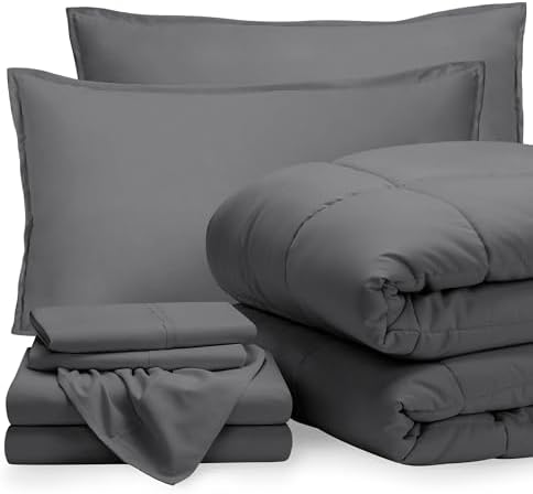 Bare Home Bed-in-A-Bag 7 Piece Set (Full, Grey/Grey)
