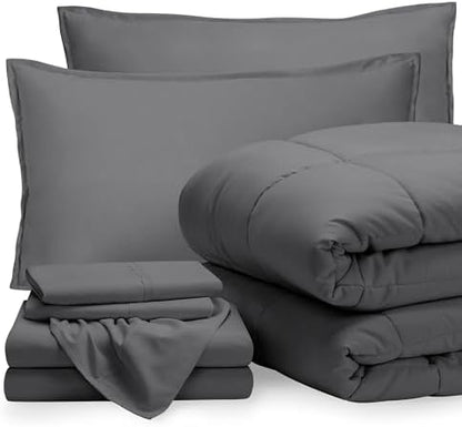 Bare Home Bed-in-A-Bag 7 Piece Set (Full, Grey/Grey)